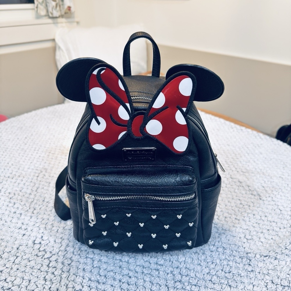 Disney Minnie Mouse Mini Backpack Black Red Polka Dot Ears Bow Bag